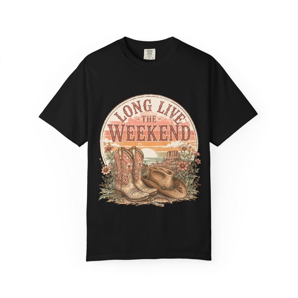 Weekend Vibes Cowboy Boots T-Shirt — "Long Live The Weekend" Graphic Tee