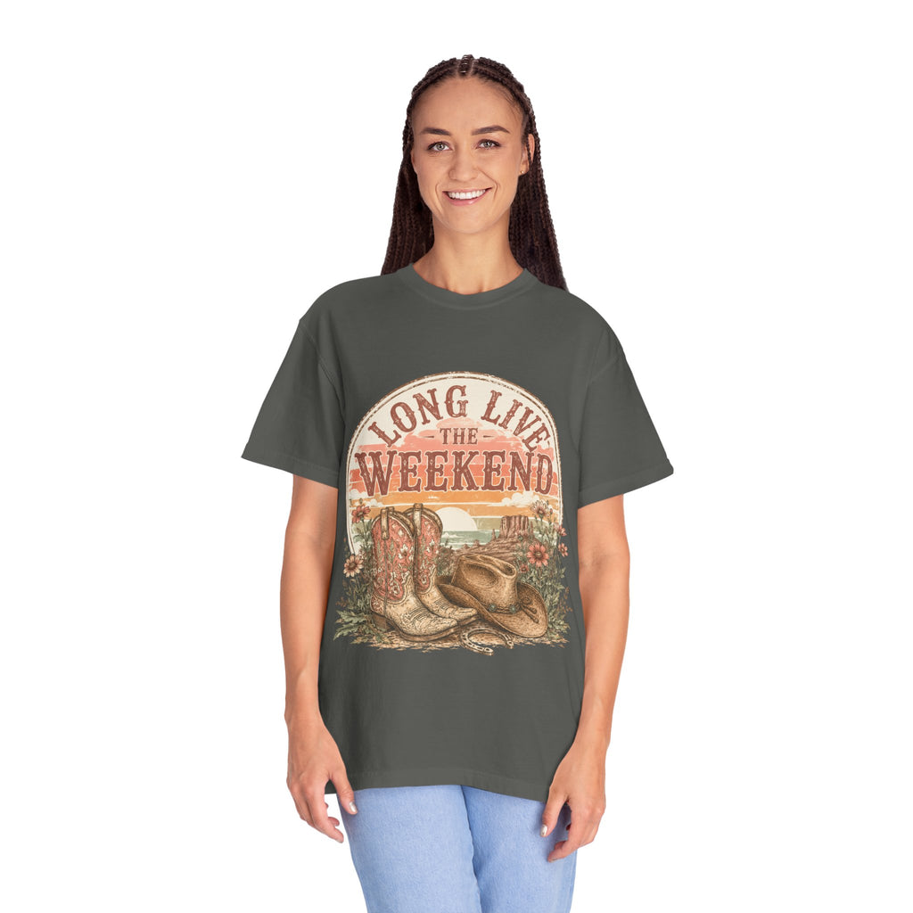 Weekend Vibes Cowboy Boots T-Shirt — "Long Live The Weekend" Graphic Tee