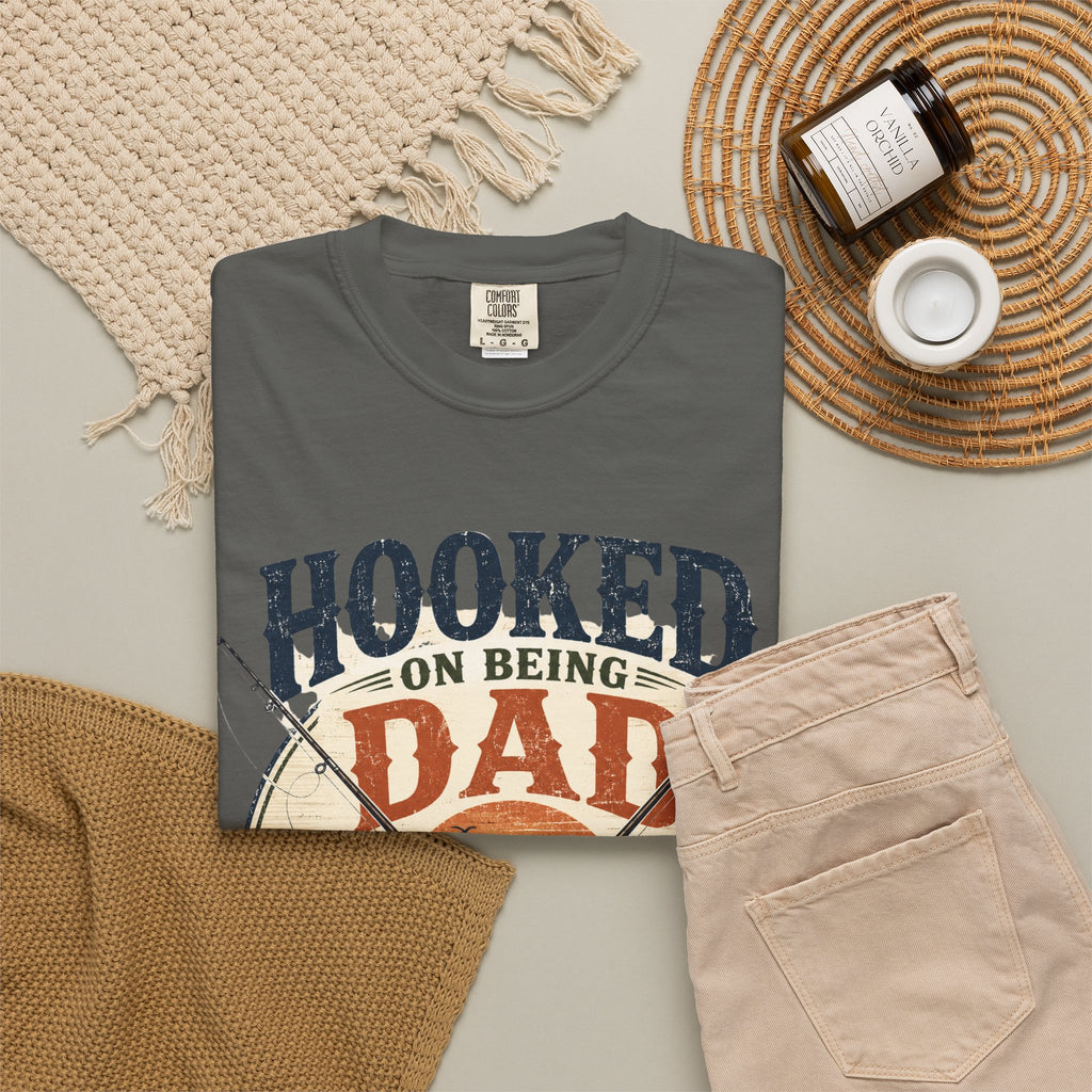 Hooked on Being Dad Fishing T-Shirt — Best Dad on the Lake Gift
