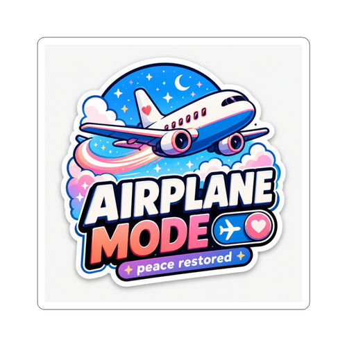Airplane Mode Sticker — Cute Travel Plane Kiss-Cut Decal (“Airplane Mode: peace restored”)