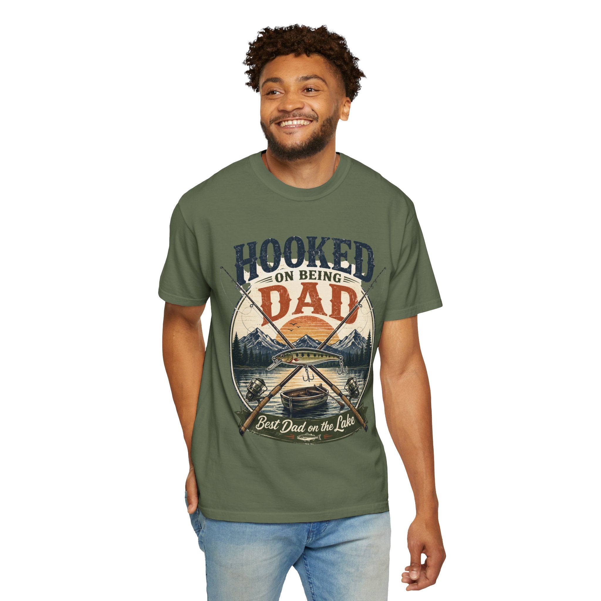 Hooked on Being Dad Fishing T-Shirt — Best Dad on the Lake Gift