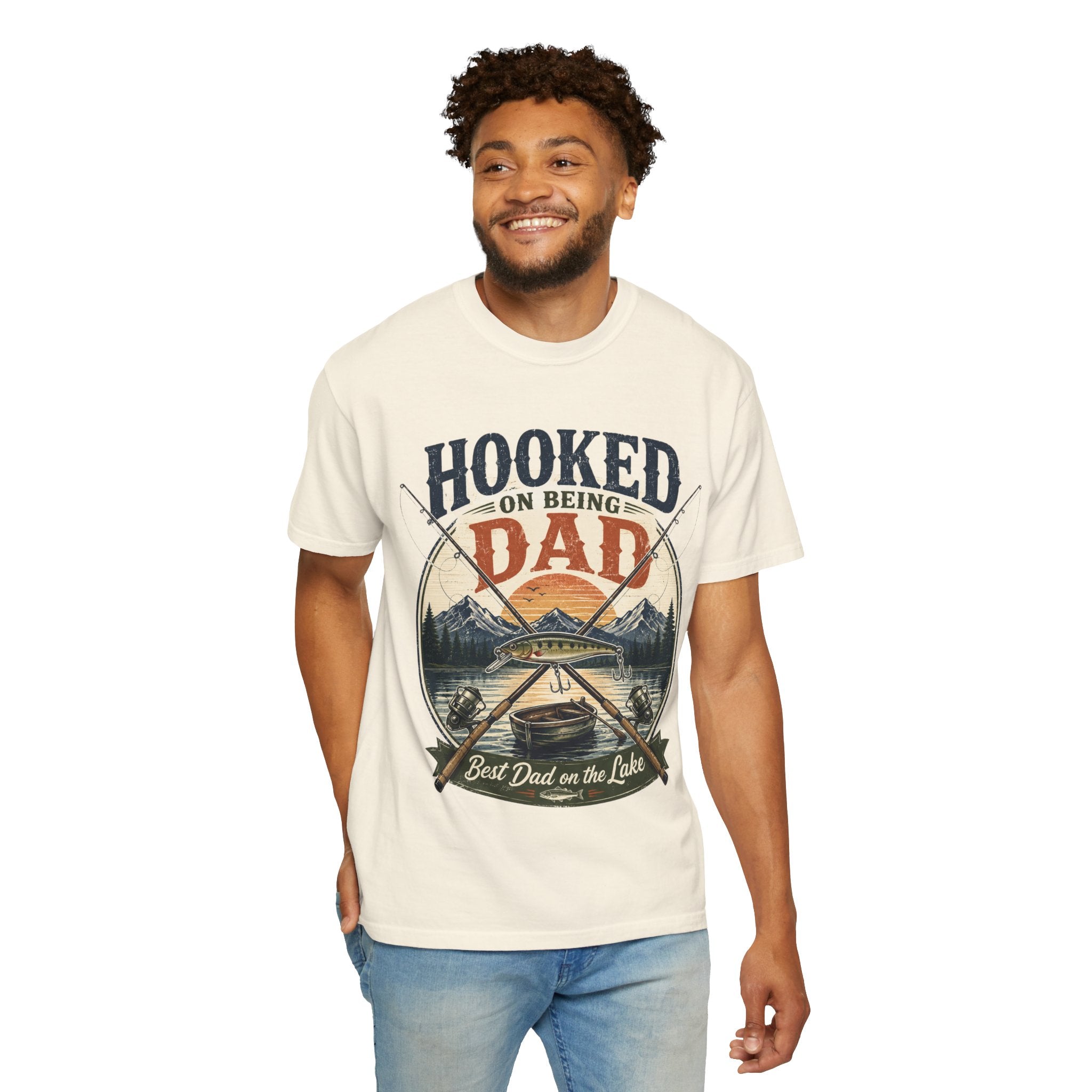 Hooked on Being Dad Fishing T-Shirt — Best Dad on the Lake Gift