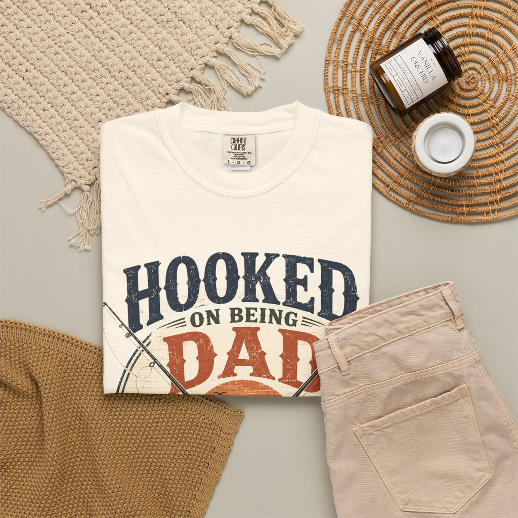 Hooked on Being Dad Fishing T-Shirt — Best Dad on the Lake Gift