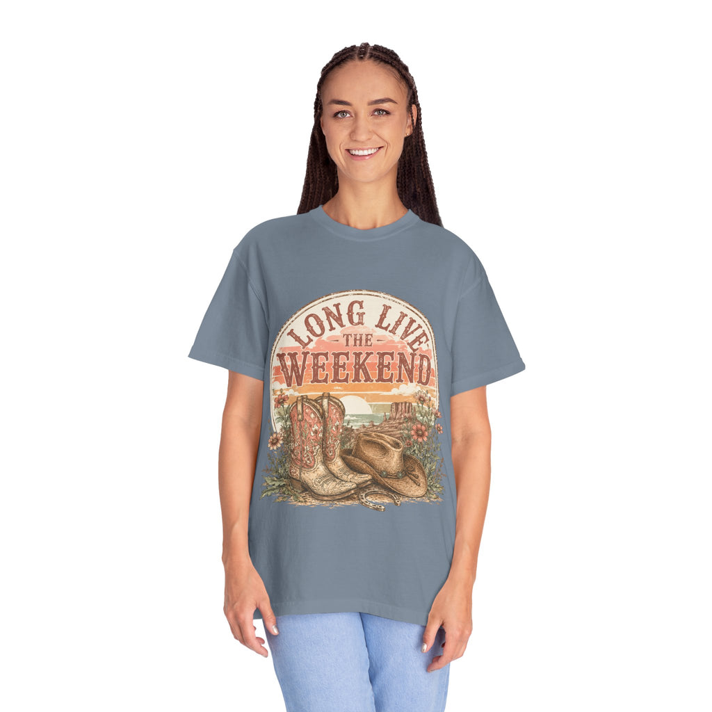 Weekend Vibes Cowboy Boots T-Shirt — "Long Live The Weekend" Graphic Tee