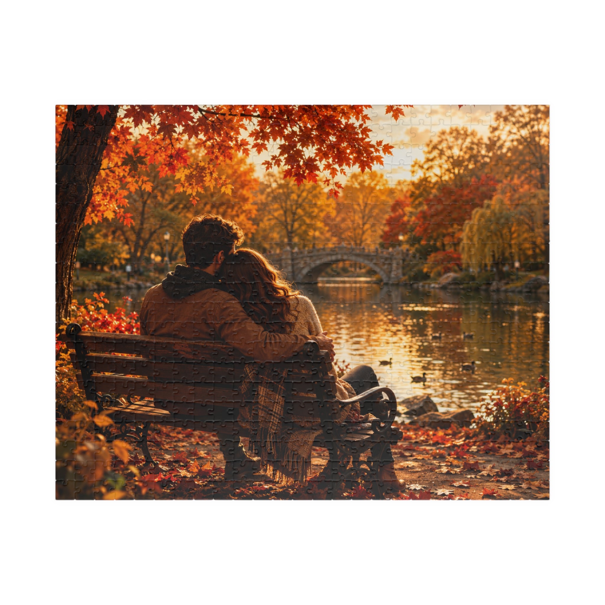 Autumn Romance Jigsaw Puzzle — Cozy Couples in Fall Park (110/252/520/1014 pc)