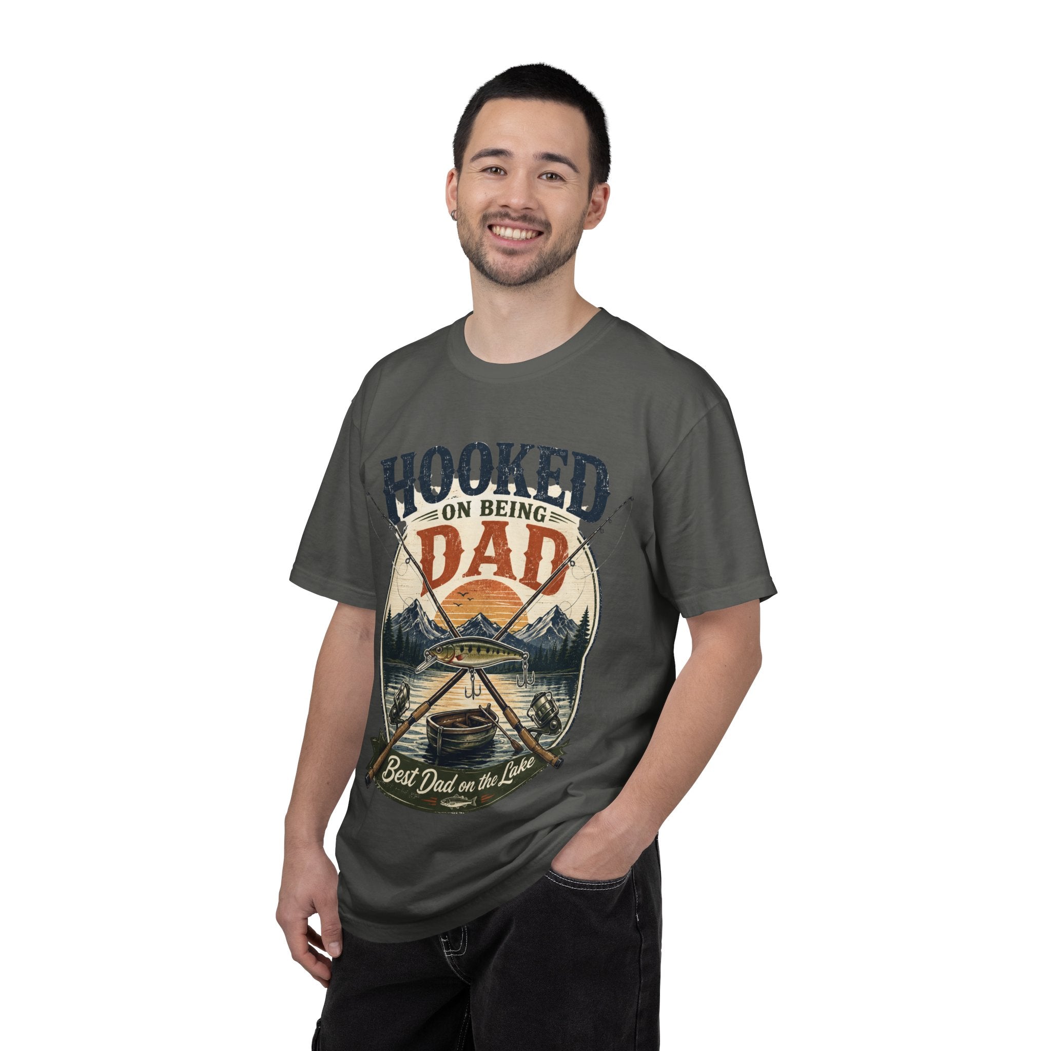 Hooked on Being Dad Fishing T-Shirt — Best Dad on the Lake Gift