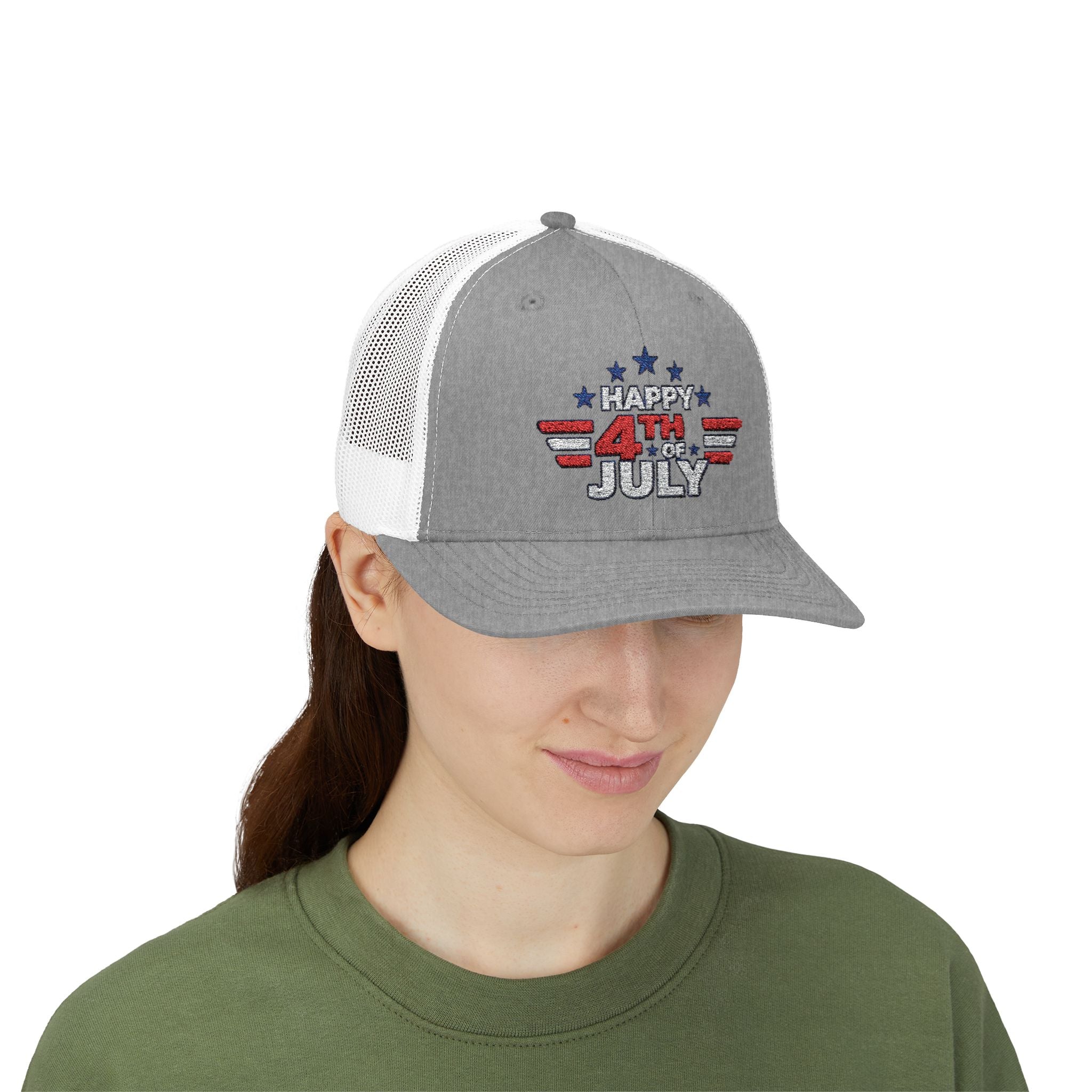 4th of July Trucker Hat – Patriotic Snapback Cap with Stars & Stripes Design