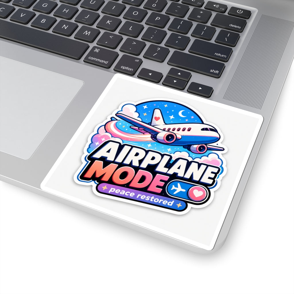 Airplane Mode Sticker — Cute Travel Plane Kiss-Cut Decal ("Airplane Mode: peace restored")