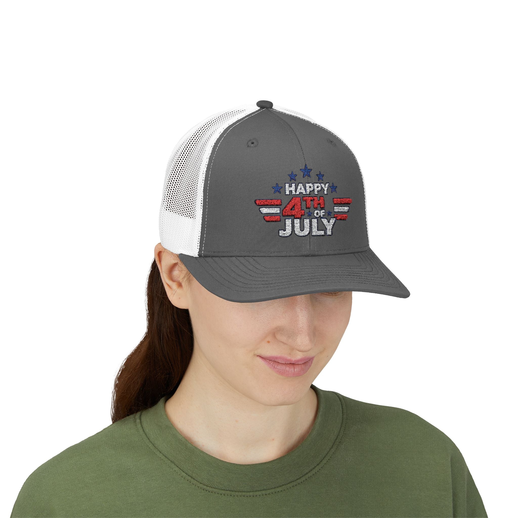 4th of July Trucker Hat – Patriotic Snapback Cap with Stars & Stripes Design