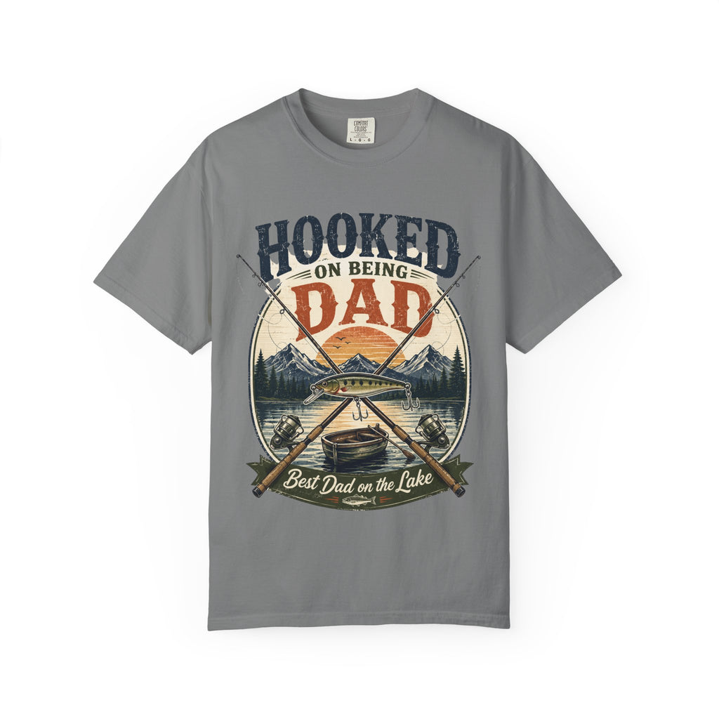 Hooked on Being Dad Fishing T-Shirt — Best Dad on the Lake Gift