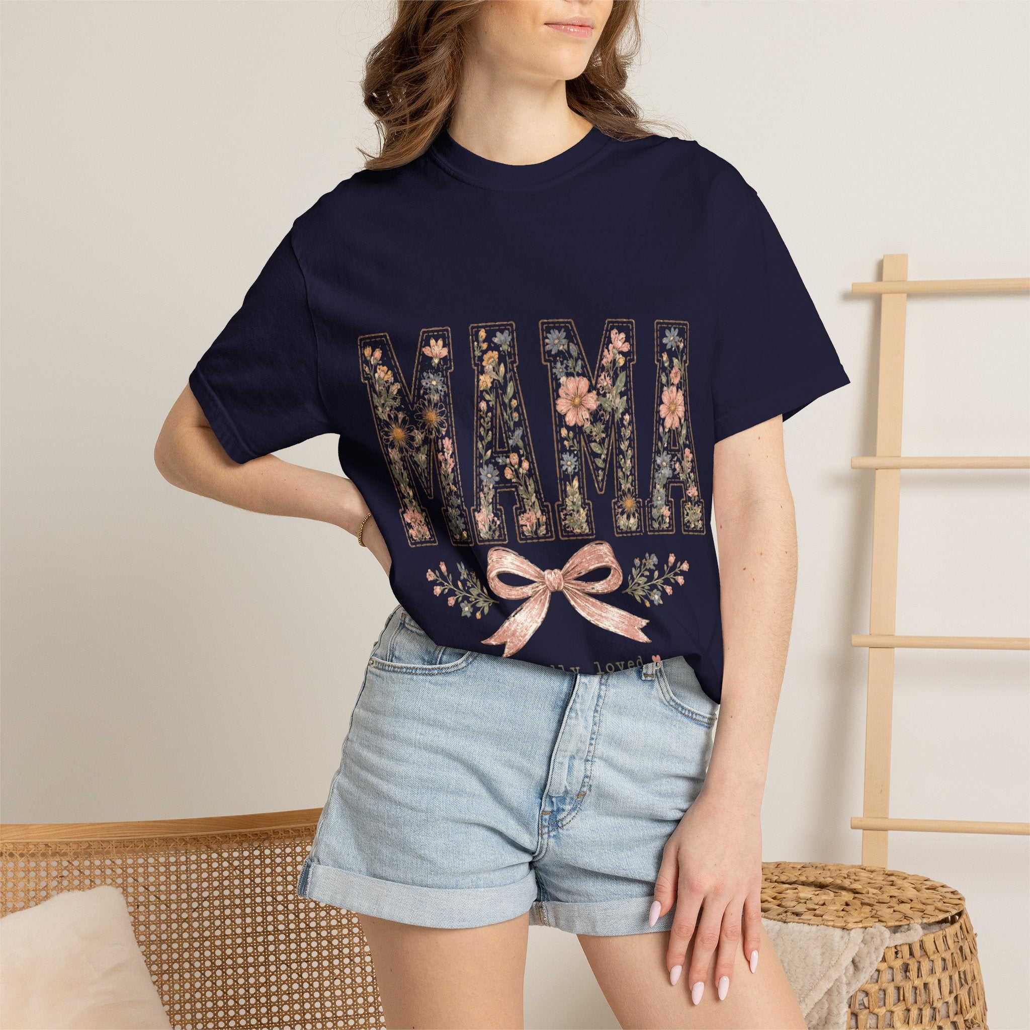 Mama Floral T‑Shirt – 'Wildly Loved' Bow Design, Mother's Day Gift