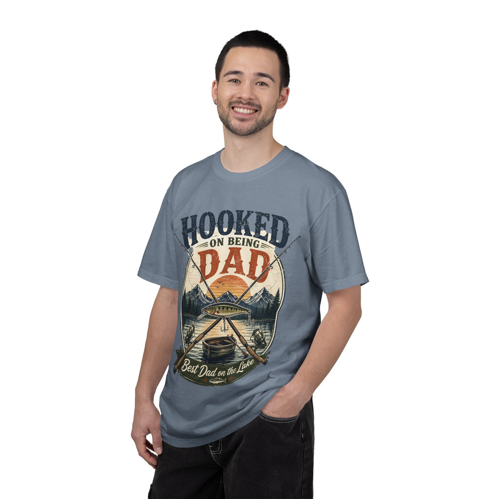 Hooked on Being Dad Fishing T-Shirt — Best Dad on the Lake Gift