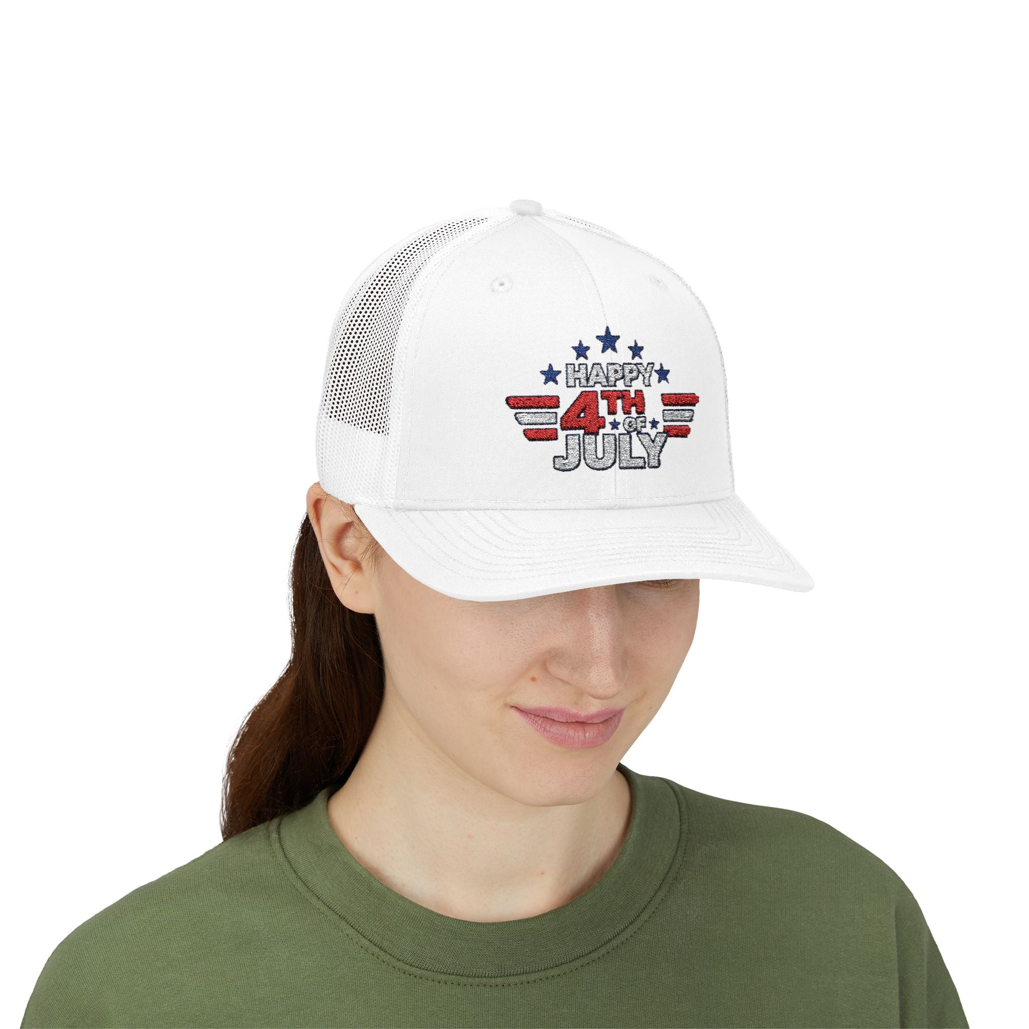 4th of July Trucker Hat – Patriotic Snapback Cap with Stars & Stripes Design