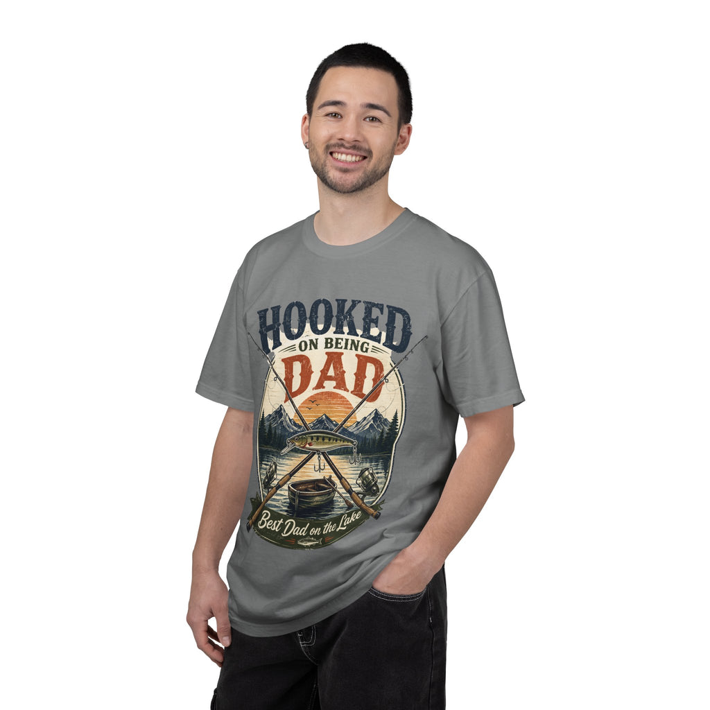 Hooked on Being Dad Fishing T-Shirt — Best Dad on the Lake Gift