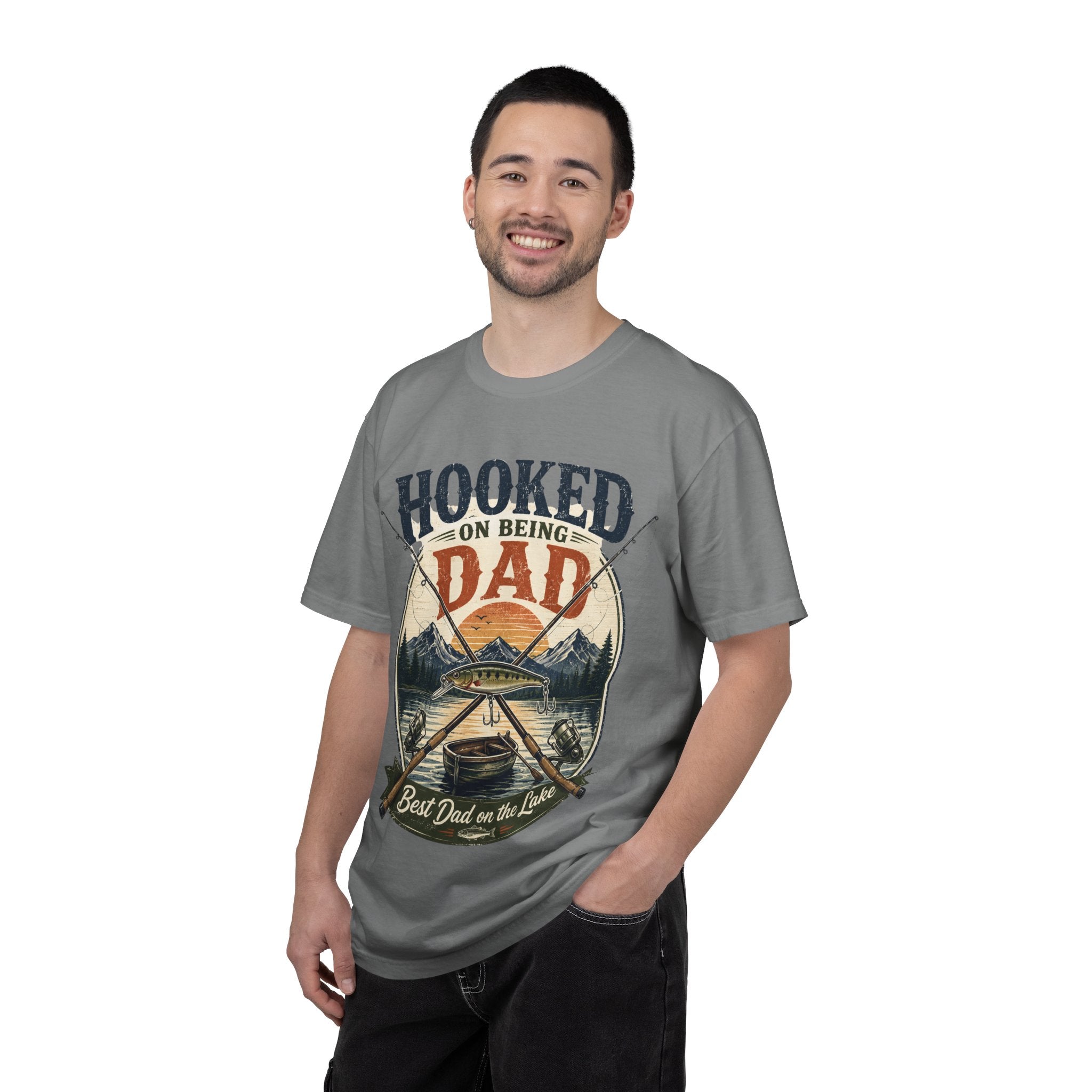 Hooked on Being Dad Fishing T-Shirt — Best Dad on the Lake Gift
