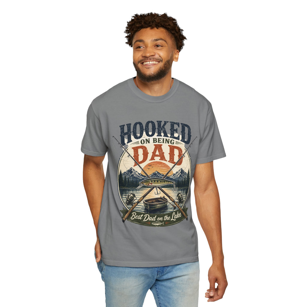 Hooked on Being Dad Fishing T-Shirt — Best Dad on the Lake Gift