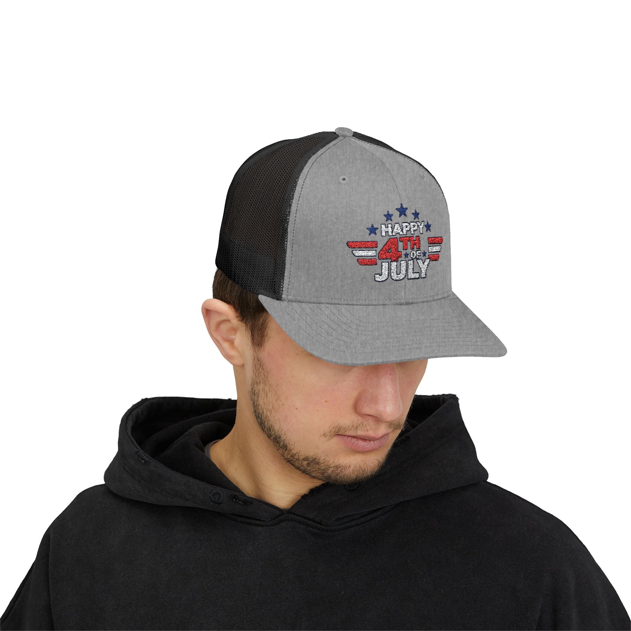 4th of July Trucker Hat – Patriotic Snapback Cap with Stars & Stripes Design