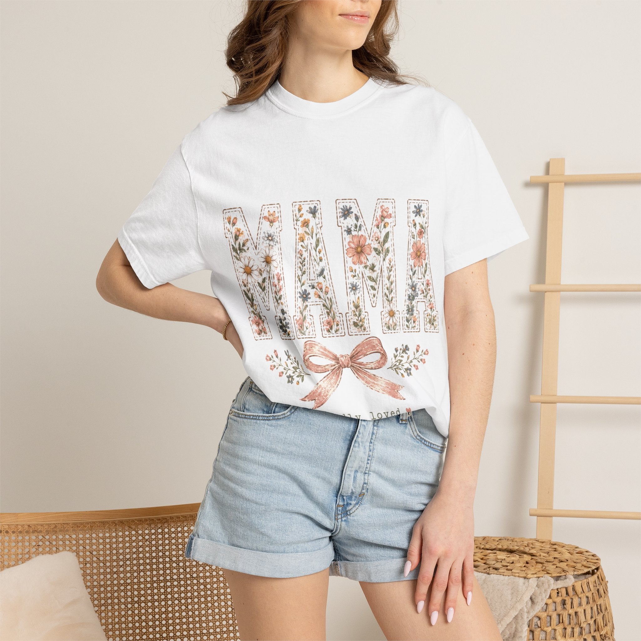 Mama Floral T‑Shirt – 'Wildly Loved' Bow Design, Mother's Day Gift