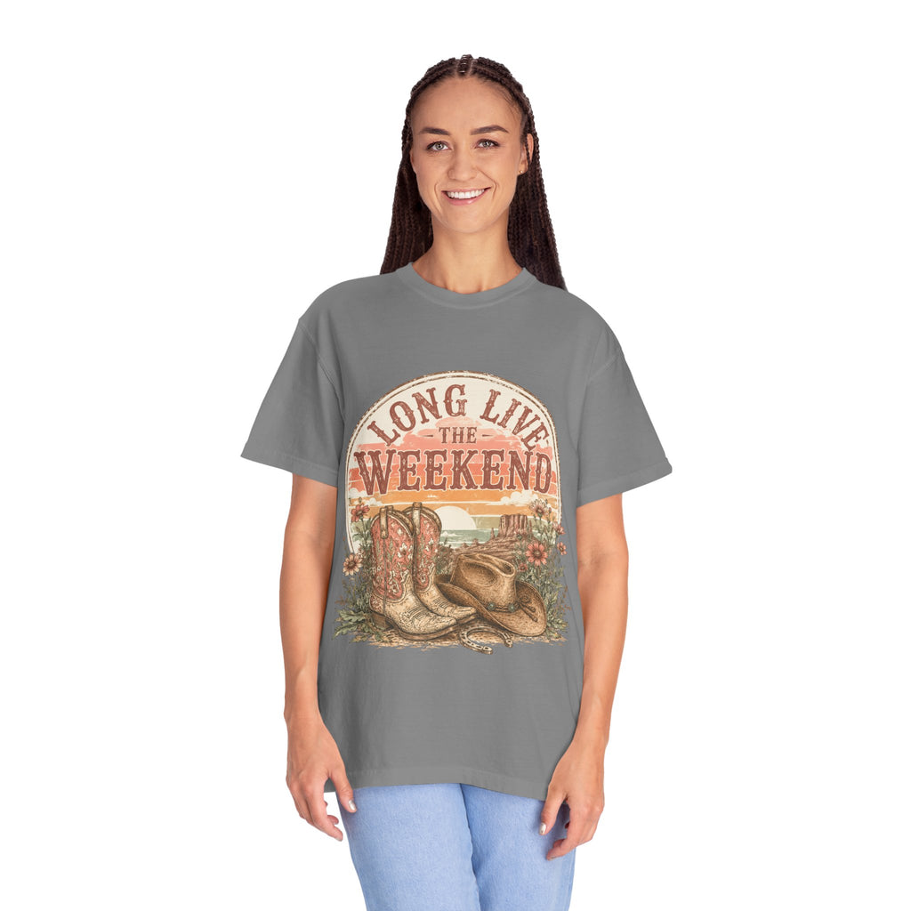 Weekend Vibes Cowboy Boots T-Shirt — "Long Live The Weekend" Graphic Tee