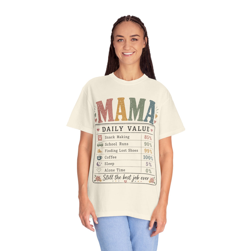 Mama Daily Value T-Shirt — Funny Mom Gift Tee ("Still the best job ever")