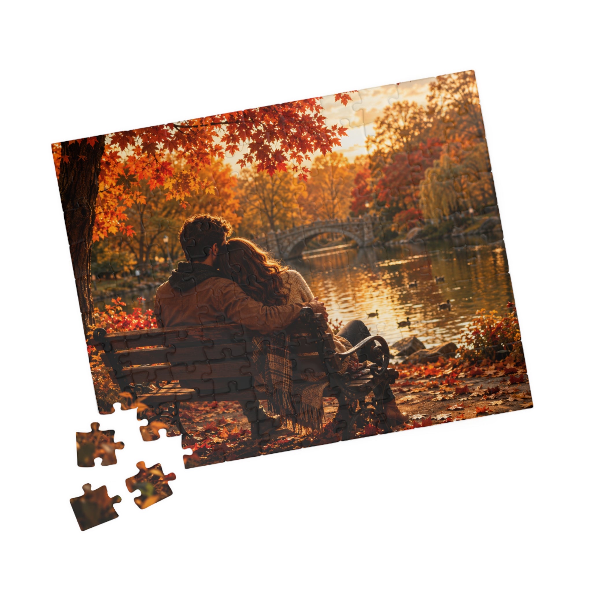 Autumn Romance Jigsaw Puzzle — Cozy Couples in Fall Park (110/252/520/1014 pc)