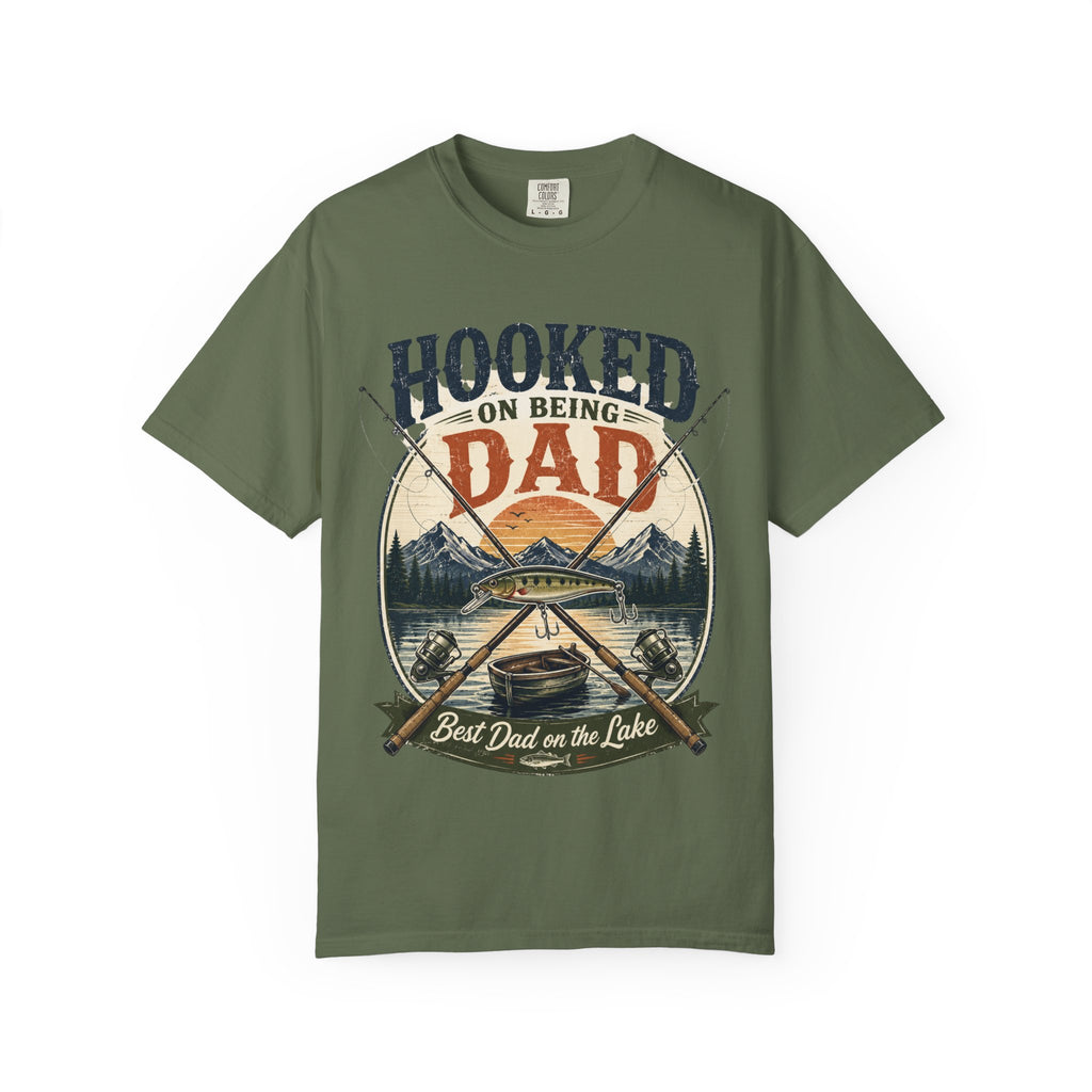 Hooked on Being Dad Fishing T-Shirt — Best Dad on the Lake Gift