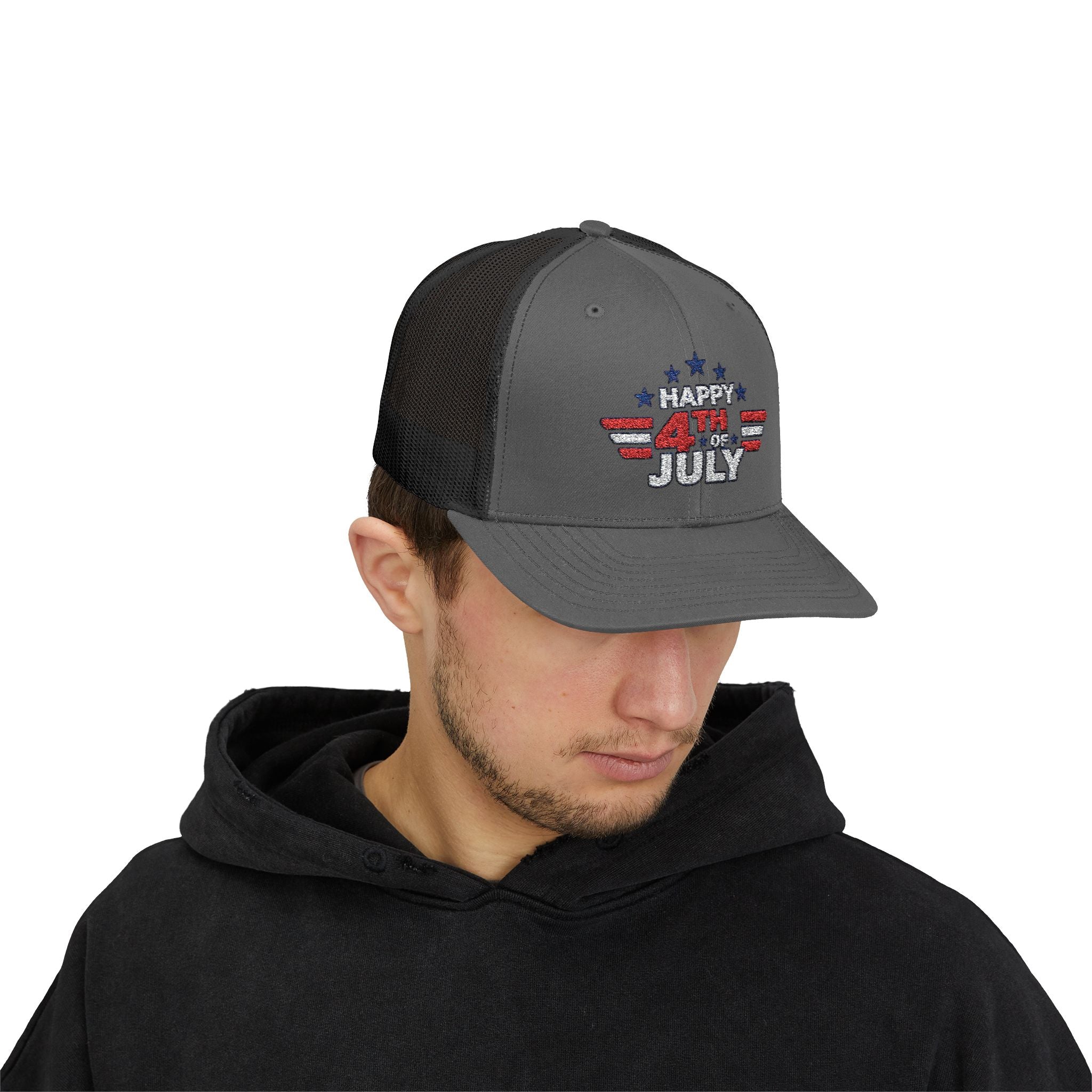 4th of July Trucker Hat – Patriotic Snapback Cap with Stars & Stripes Design
