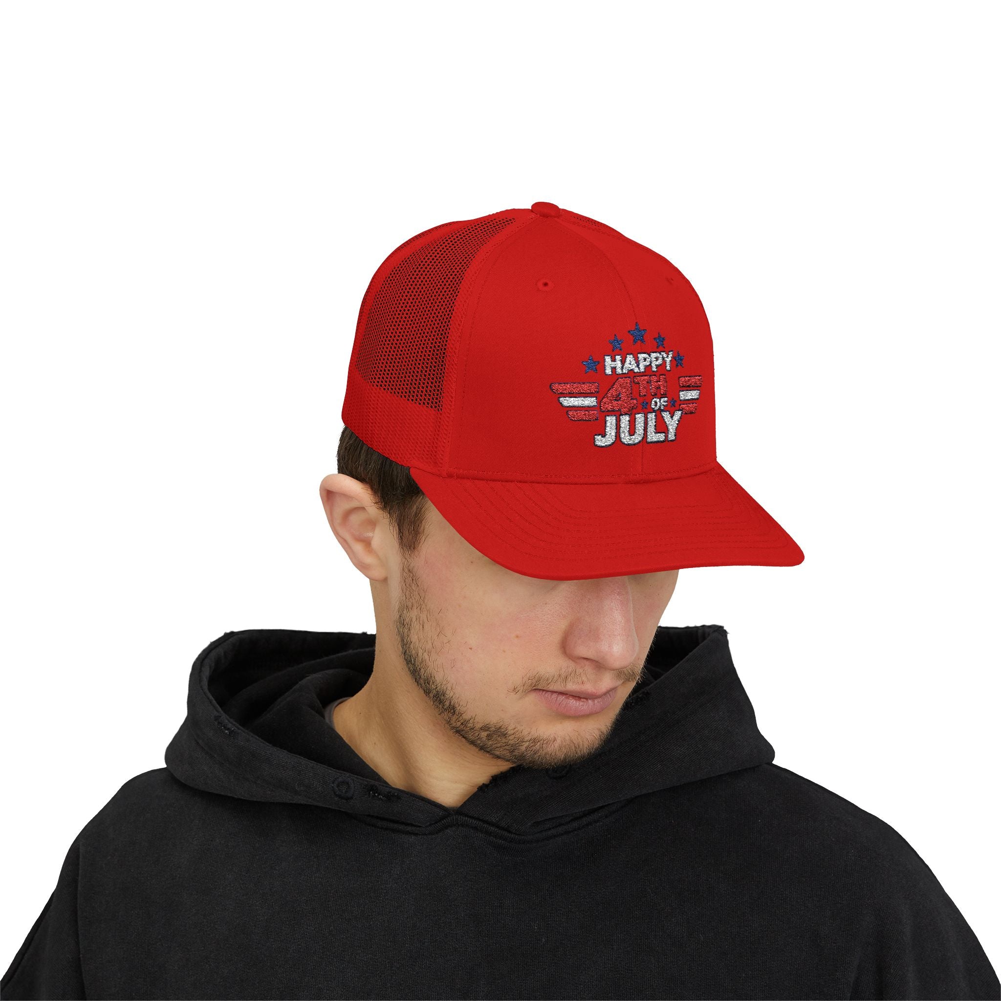 4th of July Trucker Hat – Patriotic Snapback Cap with Stars & Stripes Design