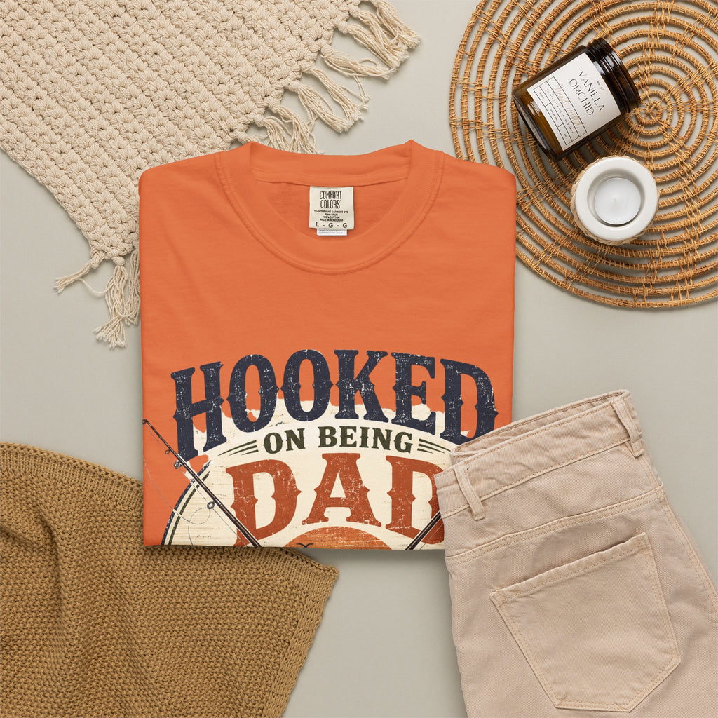 Hooked on Being Dad Fishing T-Shirt — Best Dad on the Lake Gift