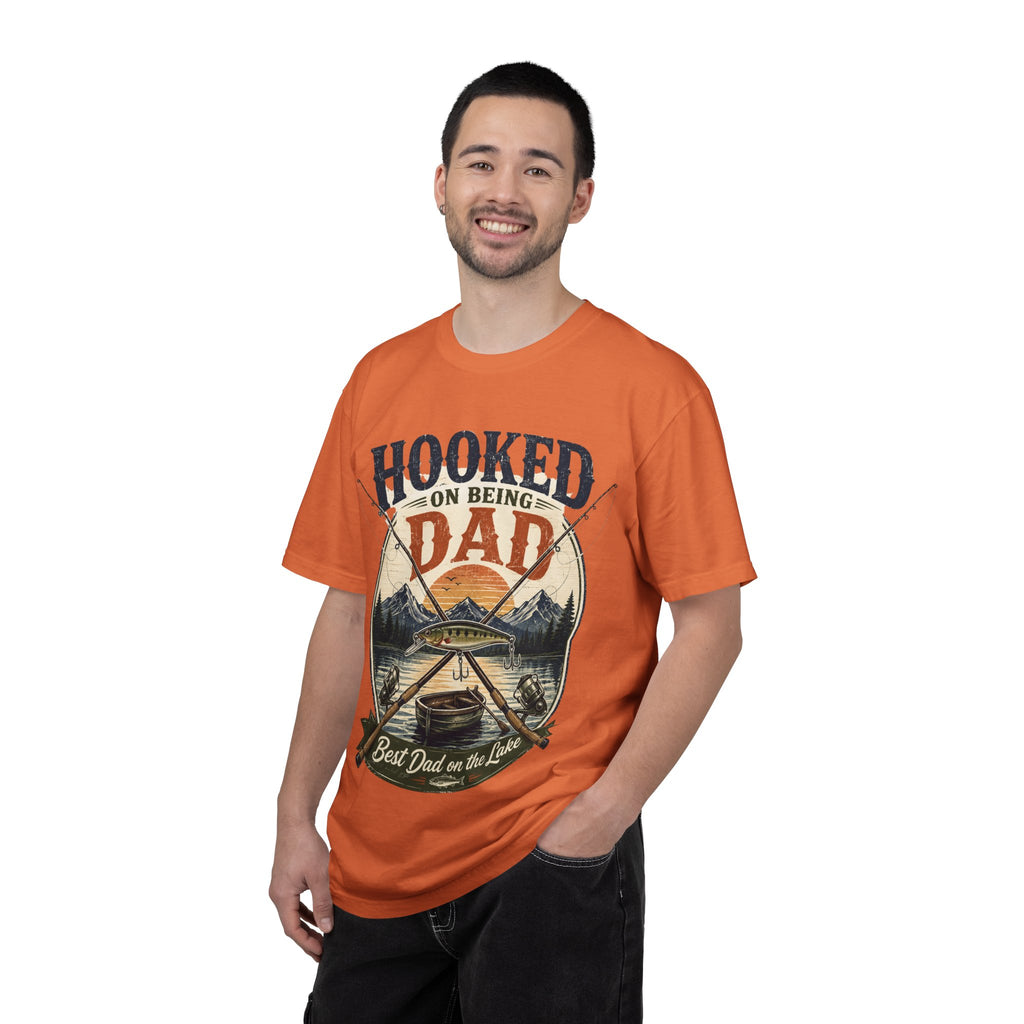 Hooked on Being Dad Fishing T-Shirt — Best Dad on the Lake Gift