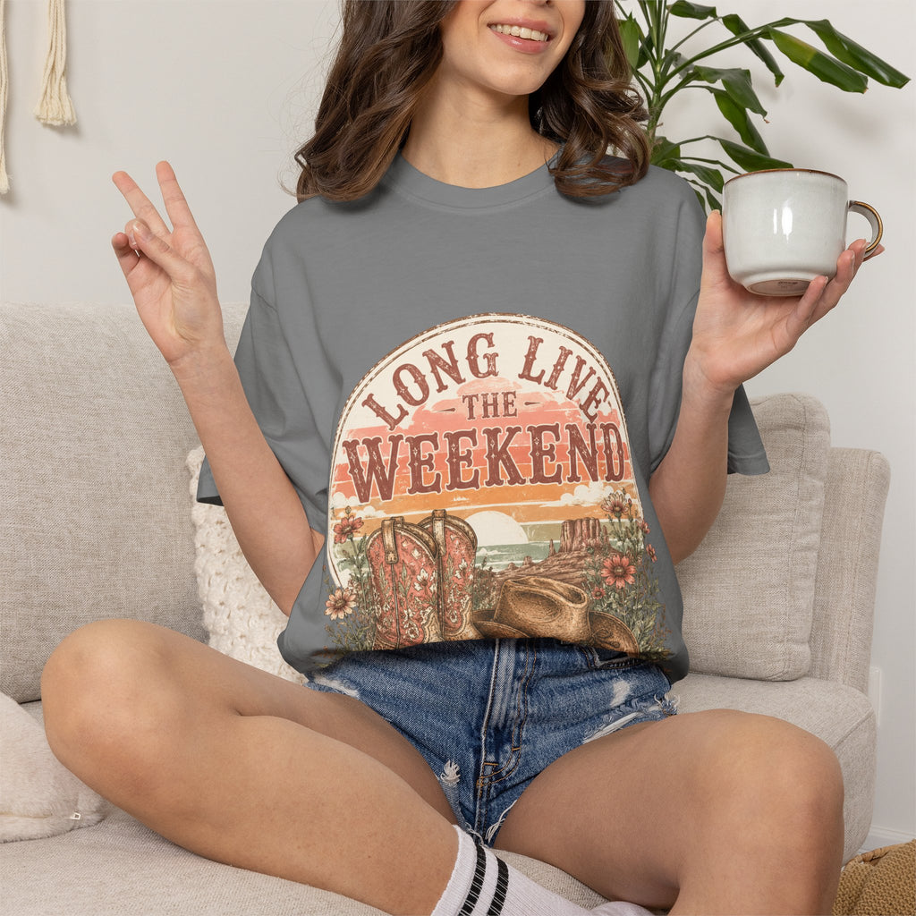 Weekend Vibes Cowboy Boots T-Shirt — "Long Live The Weekend" Graphic Tee