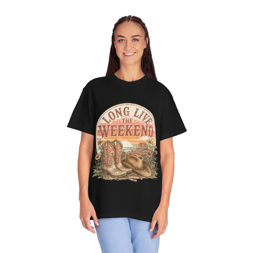 Weekend Vibes Cowboy Boots T-Shirt — "Long Live The Weekend" Graphic Tee