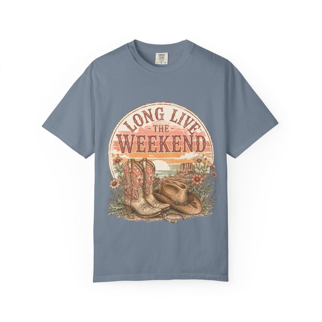Weekend Vibes Cowboy Boots T-Shirt — "Long Live The Weekend" Graphic Tee