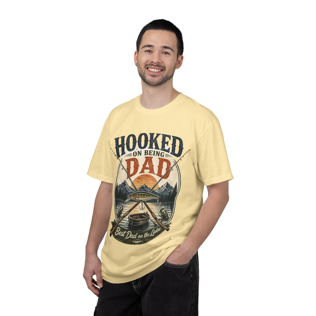 Hooked on Being Dad Fishing T-Shirt — Best Dad on the Lake Gift