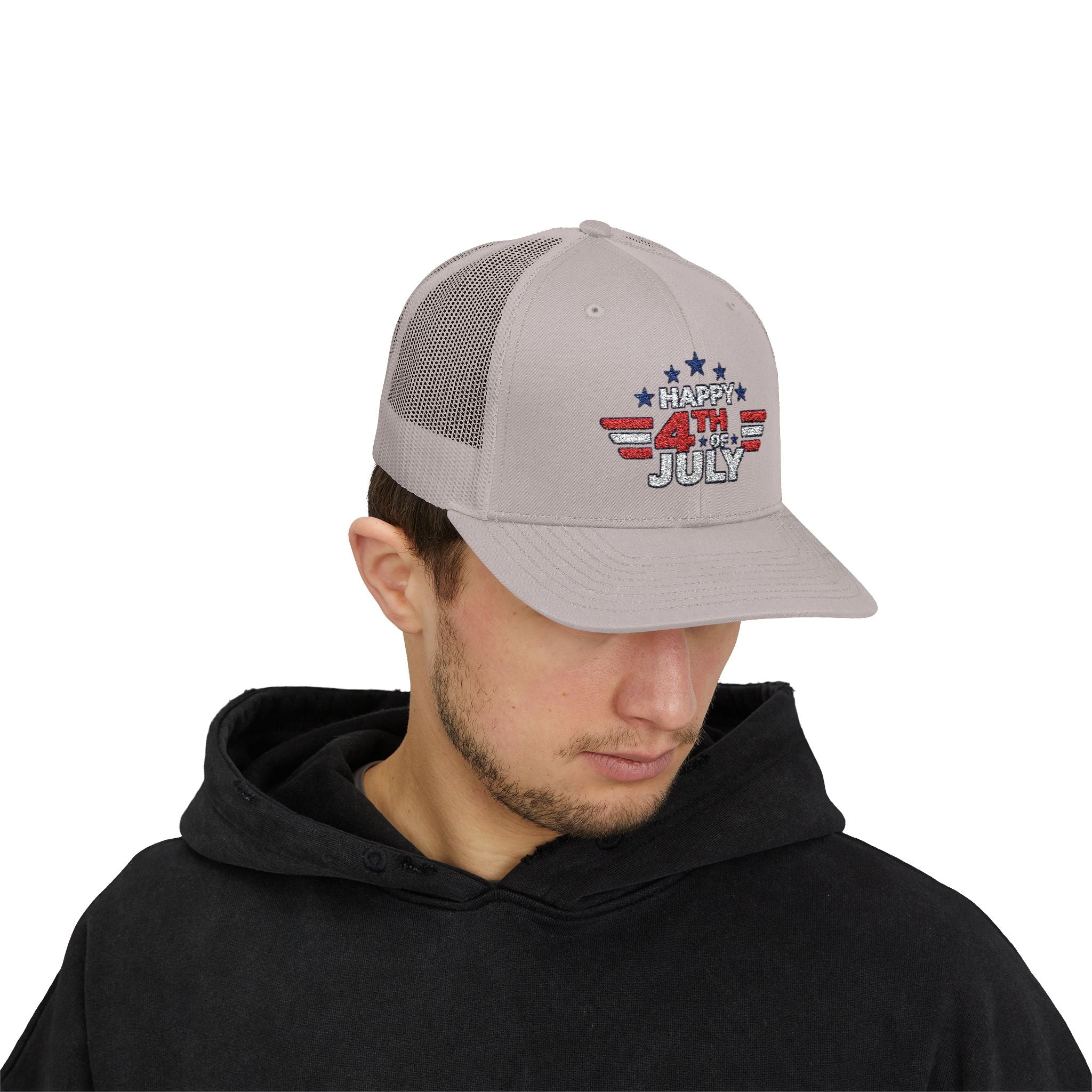 4th of July Trucker Hat – Patriotic Snapback Cap with Stars & Stripes Design