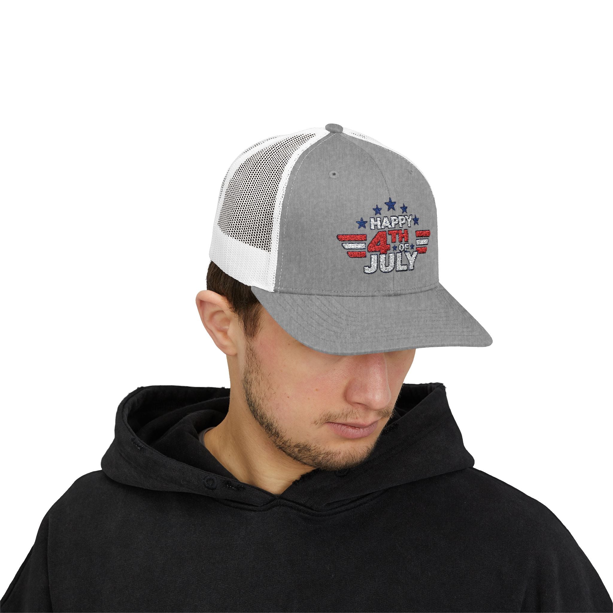 4th of July Trucker Hat – Patriotic Snapback Cap with Stars & Stripes Design