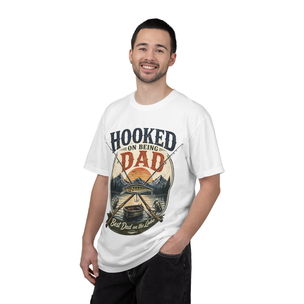 Hooked on Being Dad Fishing T-Shirt — Best Dad on the Lake Gift