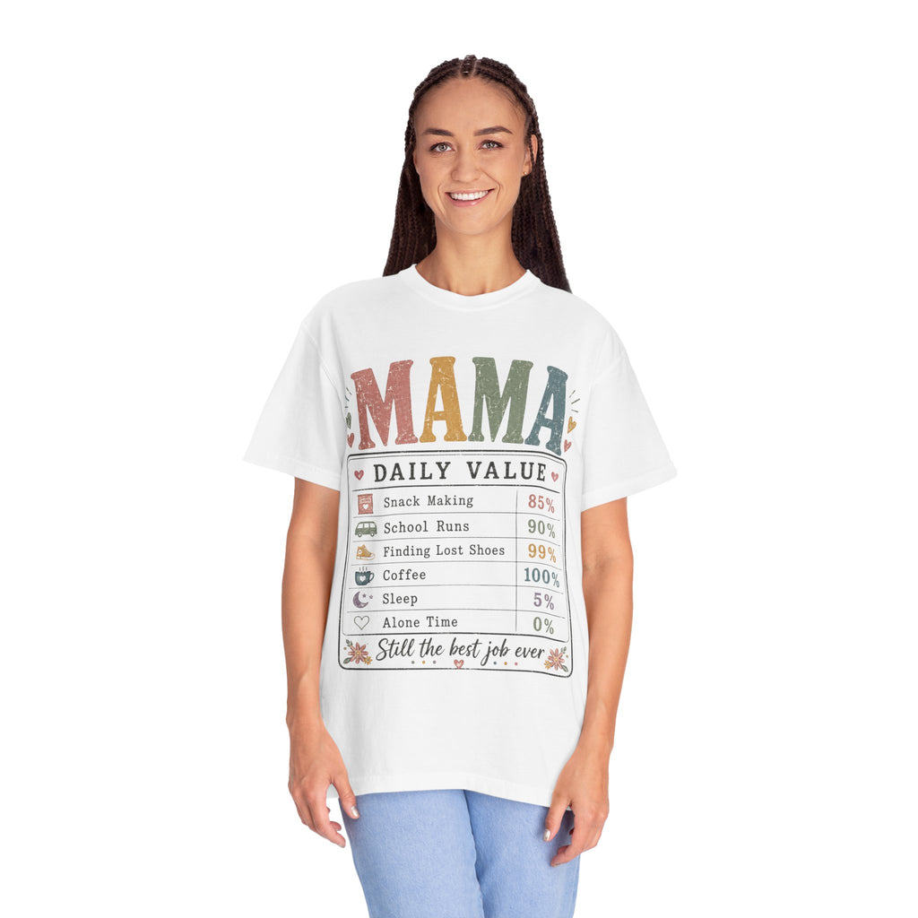 Mama Daily Value T-Shirt — Funny Mom Gift Tee ("Still the best job ever")