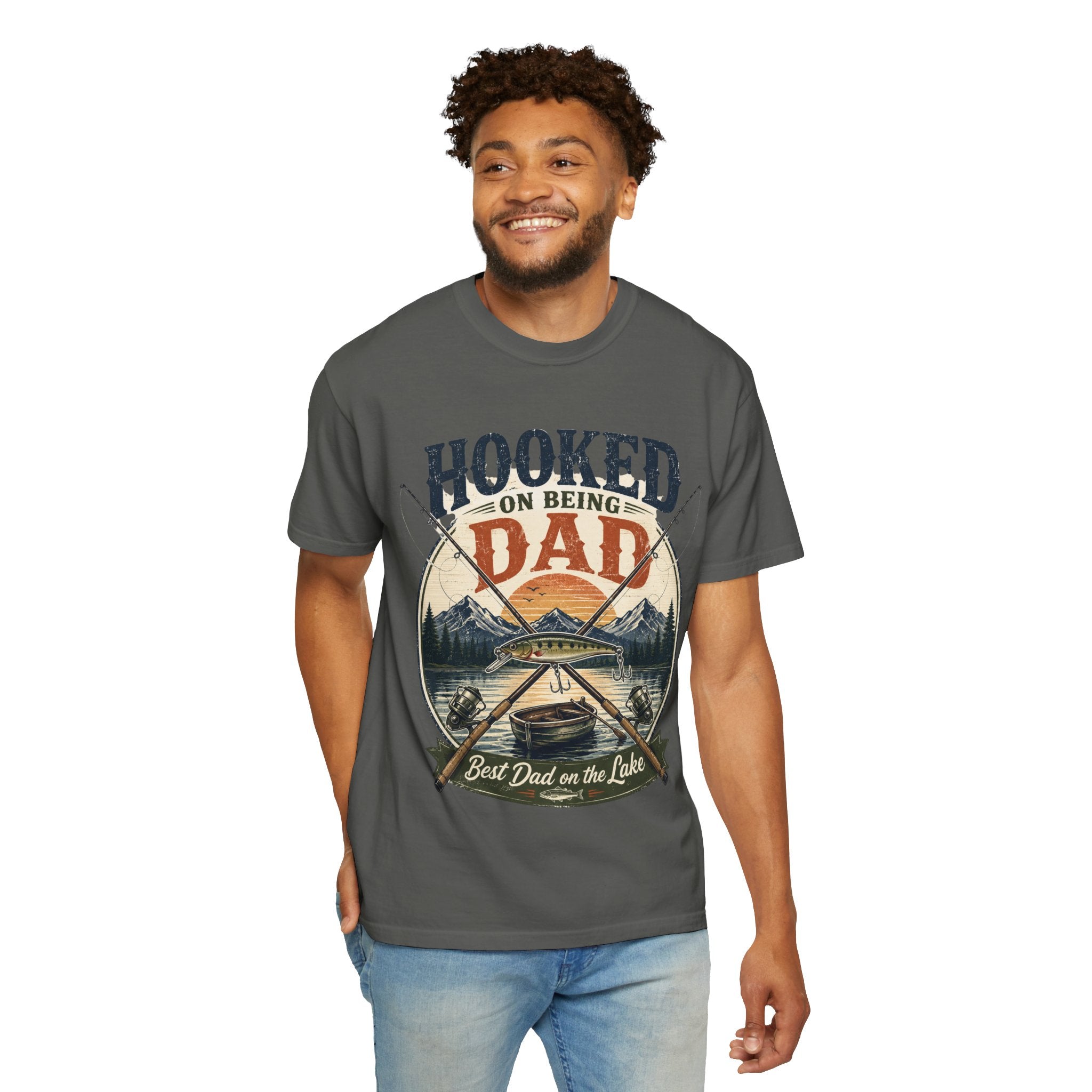 Hooked on Being Dad Fishing T-Shirt — Best Dad on the Lake Gift