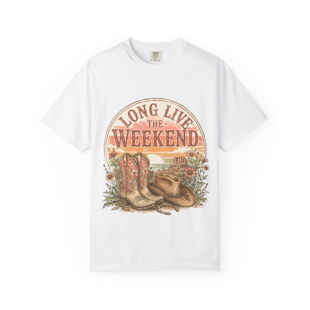 Weekend Vibes Cowboy Boots T-Shirt — "Long Live The Weekend" Graphic Tee
