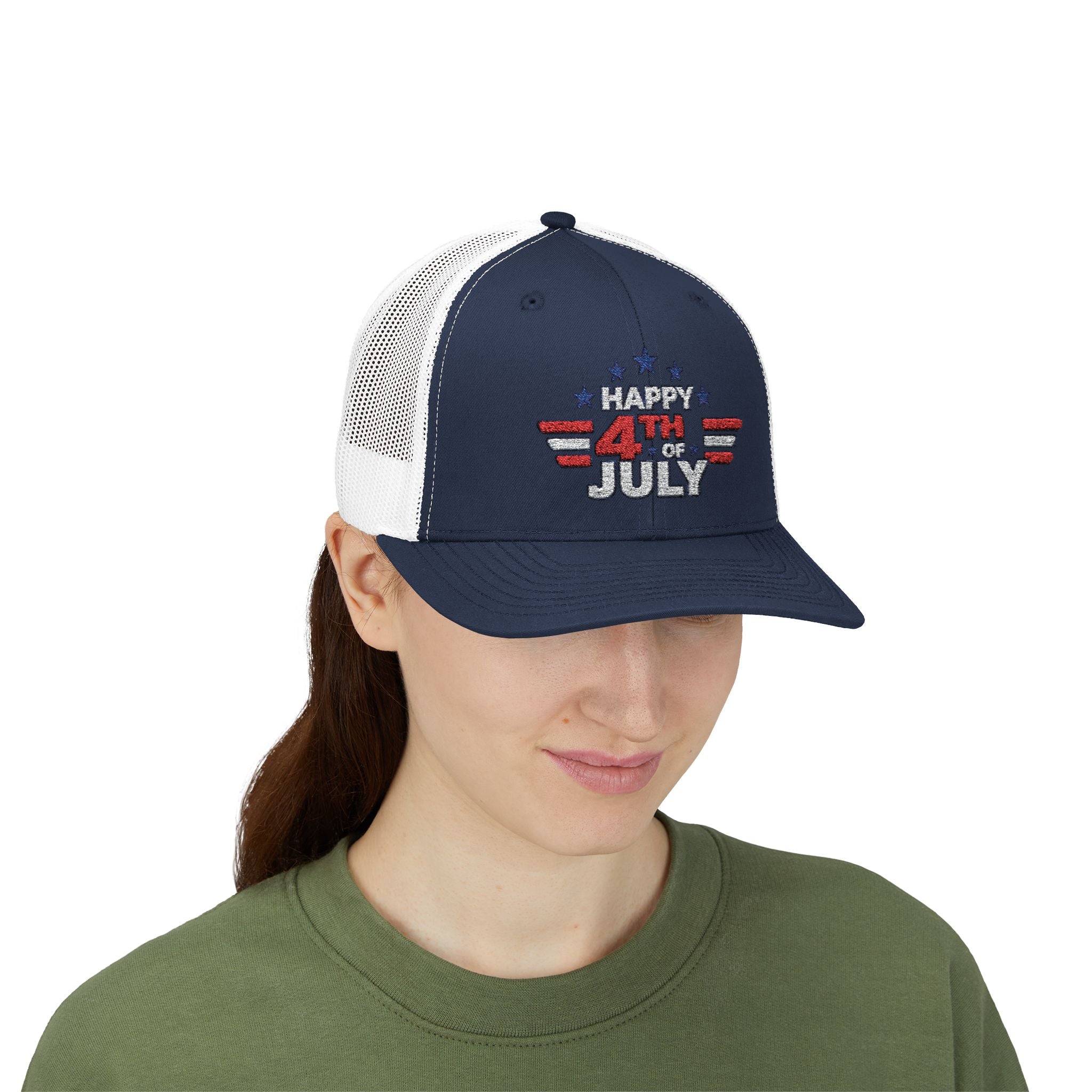 4th of July Trucker Hat – Patriotic Snapback Cap with Stars & Stripes Design