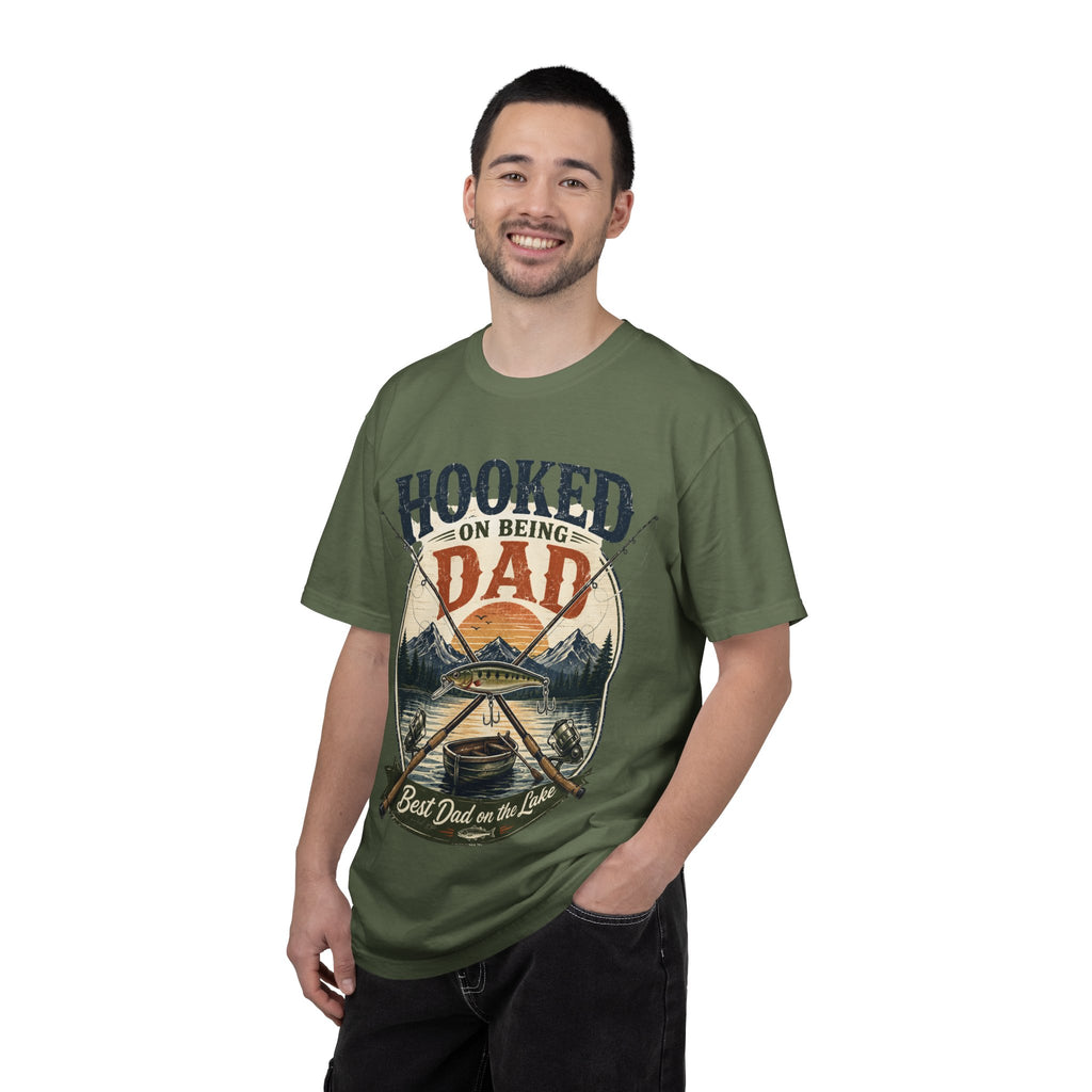 Hooked on Being Dad Fishing T-Shirt — Best Dad on the Lake Gift