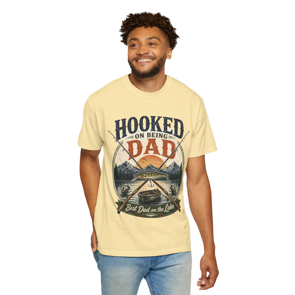 Hooked on Being Dad Fishing T-Shirt — Best Dad on the Lake Gift